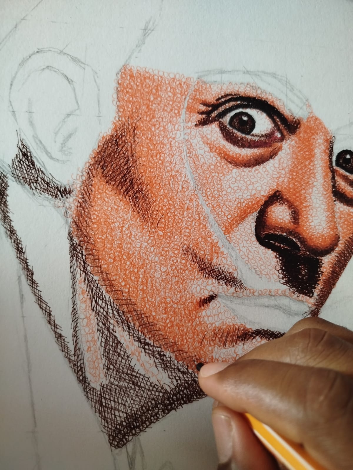 Étude au stylo orange